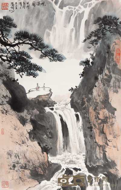 傅二石 1994年作 观瀑图 镜心 69×44cm